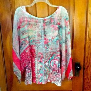 Pink & Green Paisley Tank top with Sheer overlay.